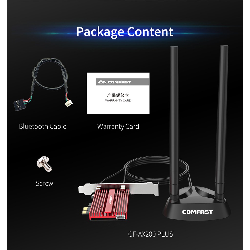 Card wifi không dây 3000mbps Wi-Fi6 có Bluetooth 5.0 Intel Ax200 Plus 802.11ax 2.4g / 5ghz