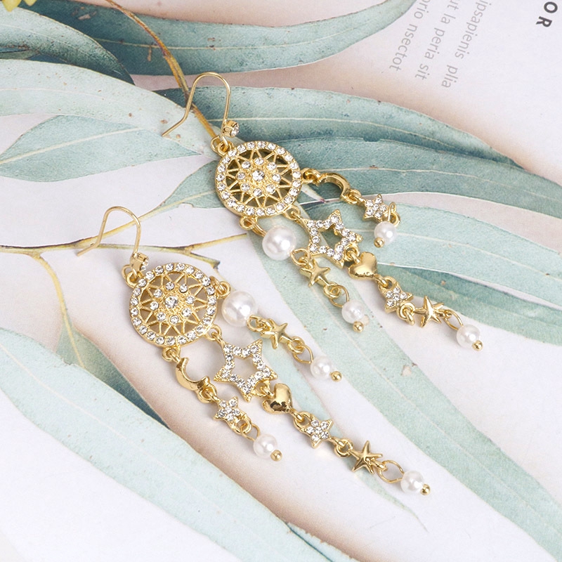 Bông tai tua rua đính ngọc trai giả hình ngôi sao