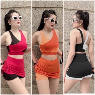 Bộ Đồ Tập Gym Yoga Nữ - Bộ Đùi Váy 2 Lớp Phối Màu Kèm Mút