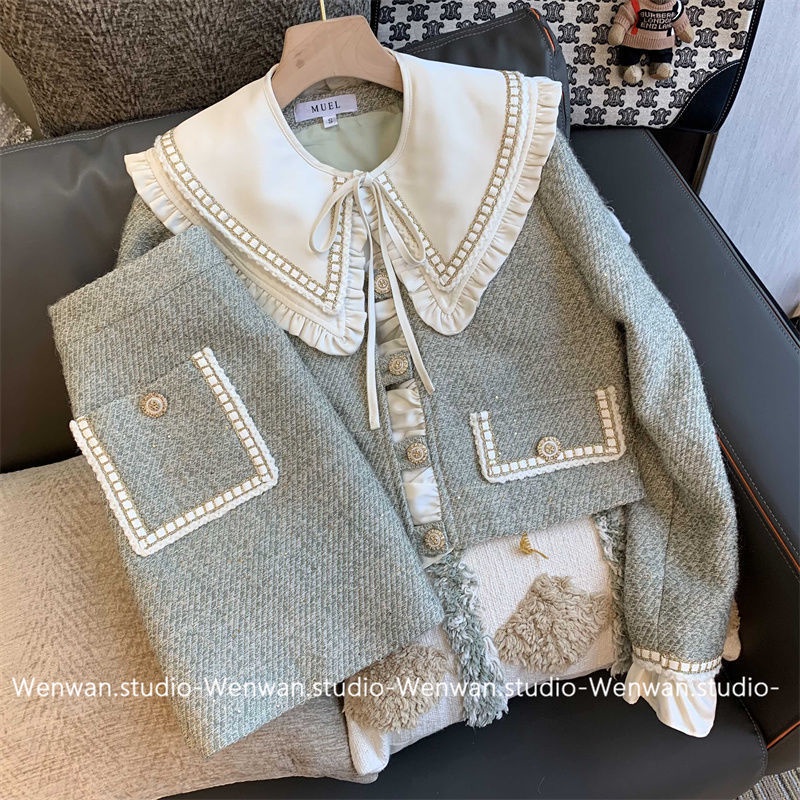 Xiaoxiang Bộ Áo Cổ Búp Bê + Chân Váy Phong Cách Mùa Thu 2022 Mới