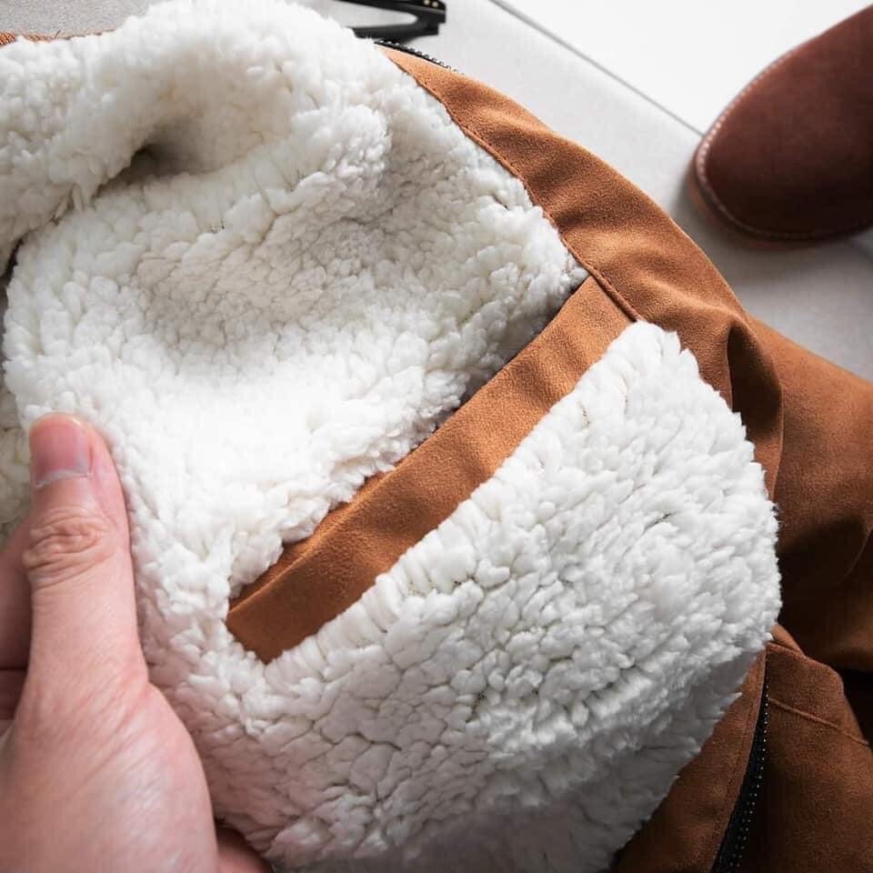 Áo khoác varsity lót lông Amintino bomber nam áo khoác da lộn nam 2021