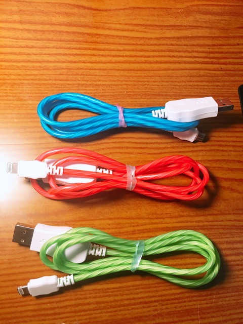 Dây cáp sạc phát sáng đèn LED hiệu ứng dòng chảy cực đẹp cho các loại máy iphone, samsung, oppo v.v