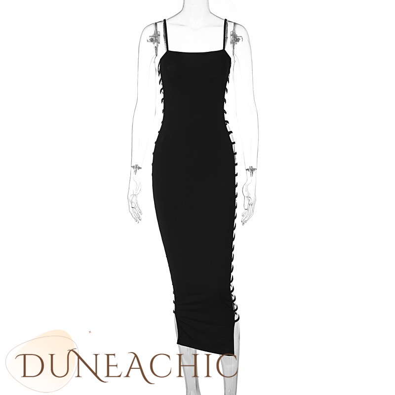 DUNEA Đầm hai dây màu trơn quyến rũ thời trang dự tiệc dành cho nữ