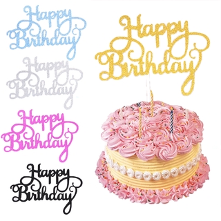 Que Cắm Trang Trí Bánh Sinh Nhật Hình Chữ Happy Birthday Bằng Giấy Kim Tuyến Lấp Lánh Màu Vàng/Bạc/Đen 4 Màu