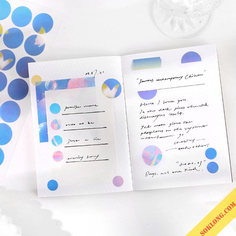 Set 188 sticker tròn dot chống nước trang trí bullet journal STI44 màu Very Peri SOKLONG, 4 tờ nhãn dán dot tròn