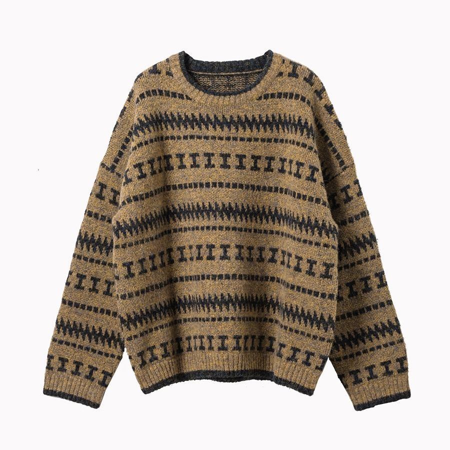 Áo sweater dệt kim cổ tròn dày dặn thêu họa tiết thời trang dễ phối đồ