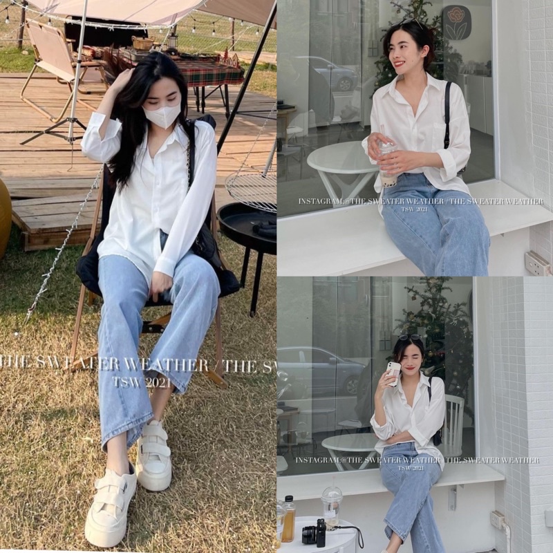 [Ảnh thật/Video]Áo sơ mi trắng basic phối được nhiều style phong cách Hàn Quốc