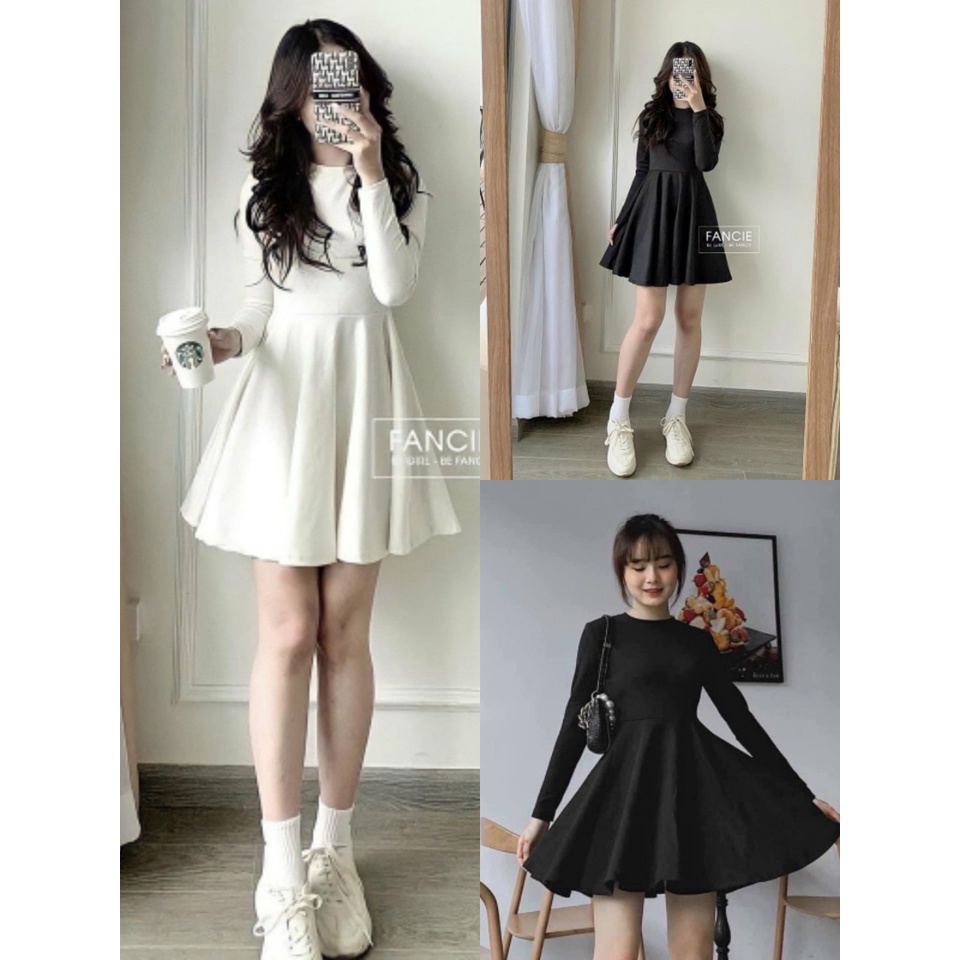 Đầm Umi Nữ Dáng Xòe , Váy Trơn Nữ Dài Tay Q007