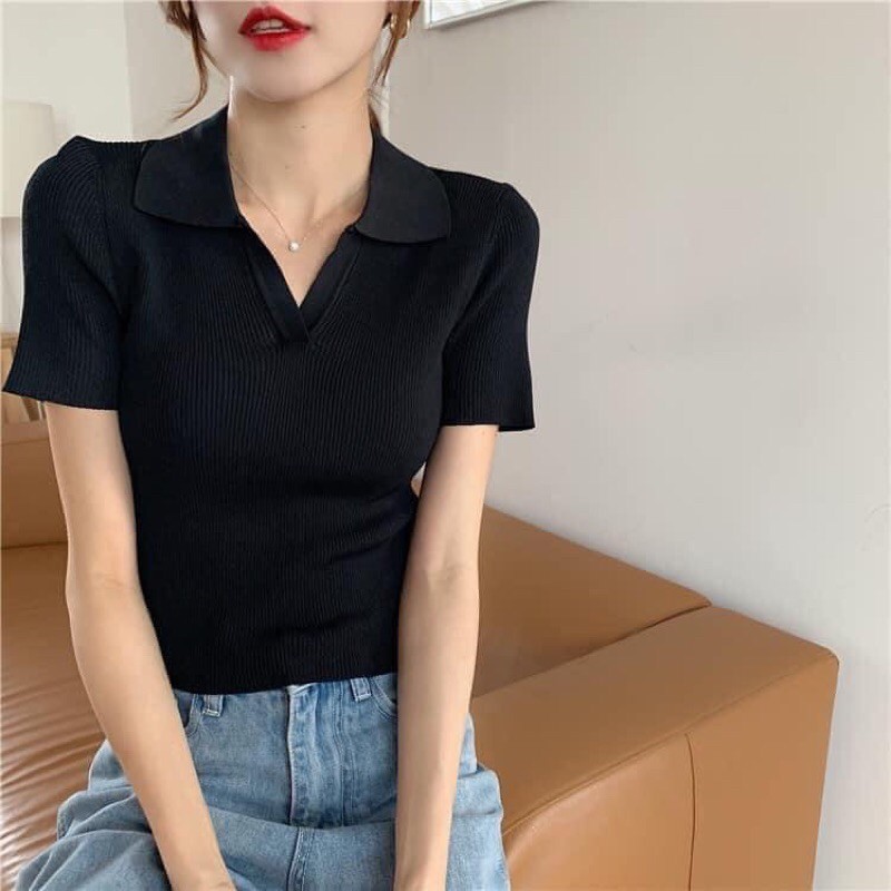Áo croptop polo cổ bẻ