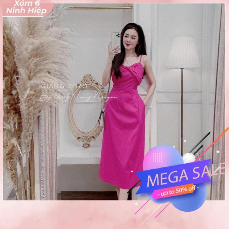 Váy Hai Dây Thô Xoắn Ngực Dáng Dài Đi Biển