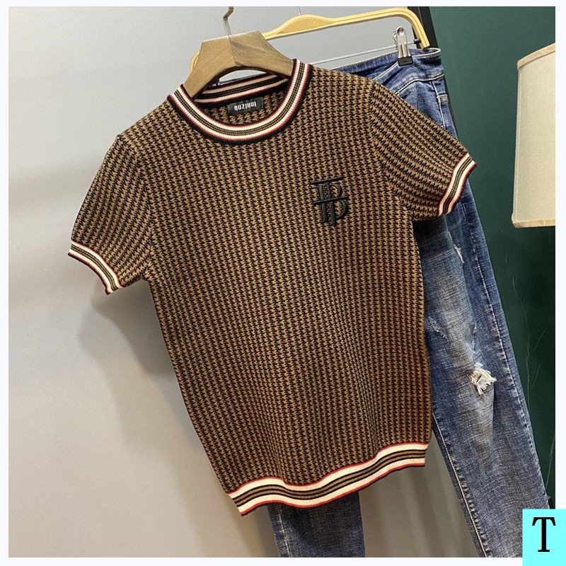 Áo Đá!Áo Thun Dệt Kim Tay Ngắn Cổ Tròn Khô Nhanh Size Lớn Phong Cách Mới Mùa Hè Cho Nam