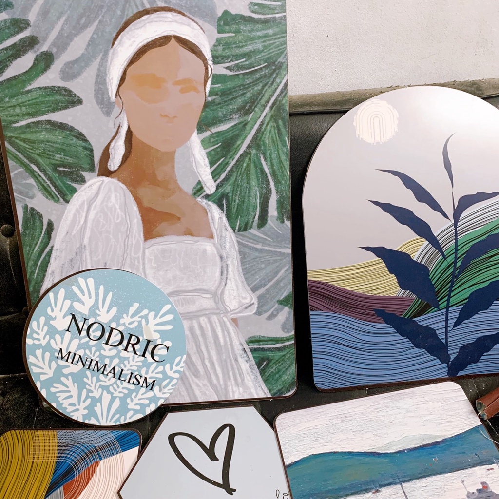 Bộ tranh dán tường LuHau hình khối kết hợp phong cách Minimalism Nodric chất liệu in Hàn Quốc