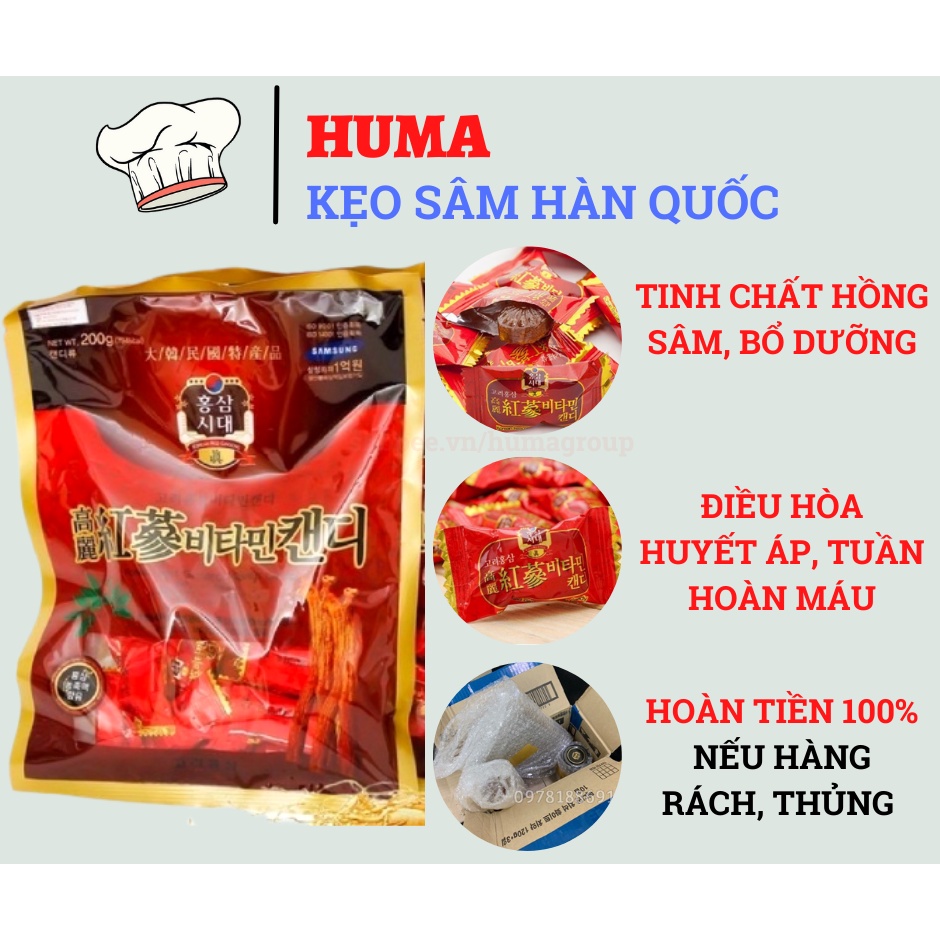 Kẹo Sâm Hàn Quốc Chính Hãng 200g – Hồng sâm, Hắc sâm (đen,black), Sâm Quế, không đường