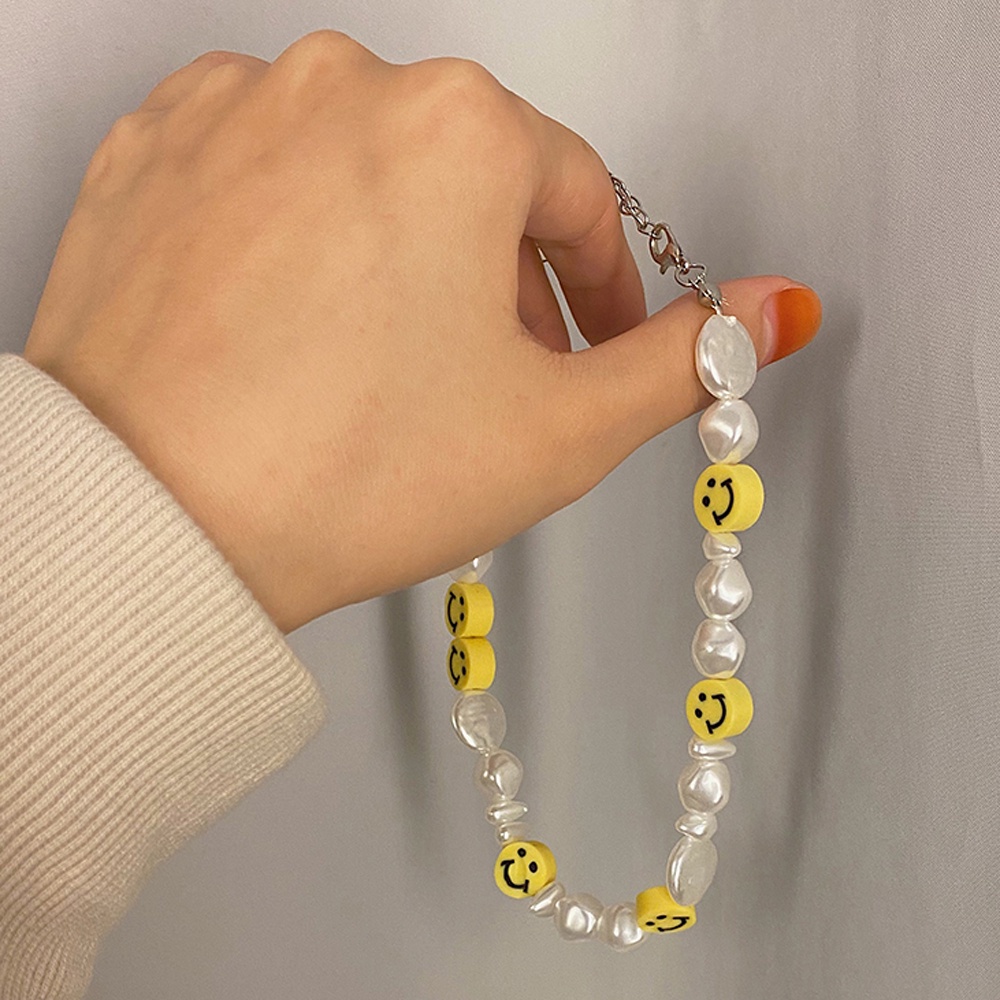 Dây Chuyền Choker Đính Ngọc Trai Nhân Tạo Phối Mặt Hình Mặt Cười Dễ Thương Cho Nữ