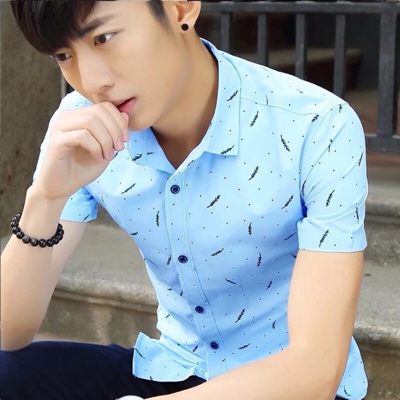 Áo sơ mi AOKANG cotton ngắn tay in họa tiết lông vũ thời trang dành cho nam