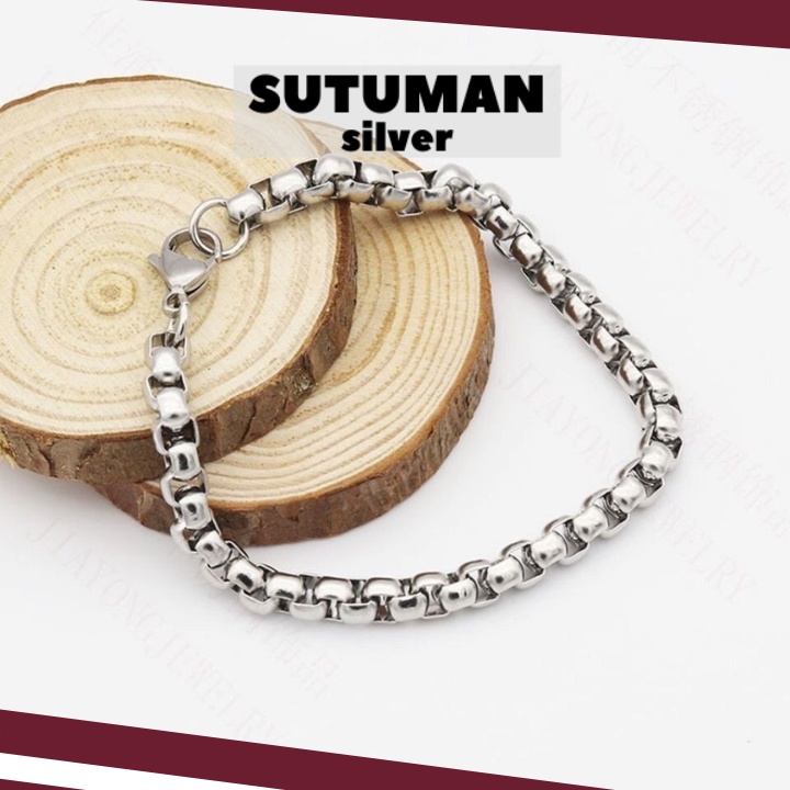 [GIAO HỎA TỐC] Vòng đeo tay nam chuỗi vuông thép không gỉ phong cách Hàn Quốc thương hiệu SUTUMANsilver