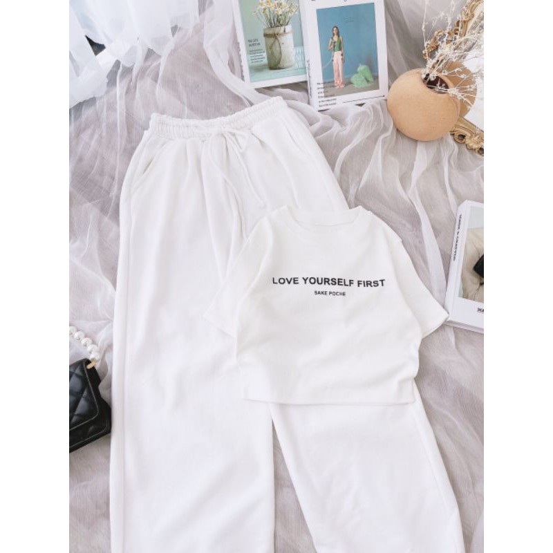 Set bộ nữ croptop kèm quần pants, bộ quần áo kiểu xì tin - KCH