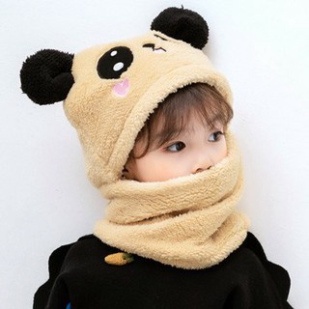 Mũ lông gấu Panda cho bé🍒FREESHIP🍒Nón len trẻ em lông cừu liền khăn cổ hình gấu ấm áp mùa đông