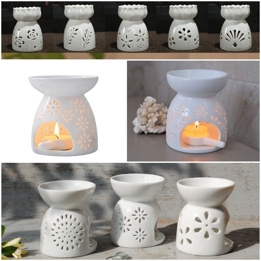 Đèn xông tinh dầu đốt bằng nến hoa nhí màu trắng mini đẹp và sang trọng decor phòng ngủ nhiều kiểu dáng