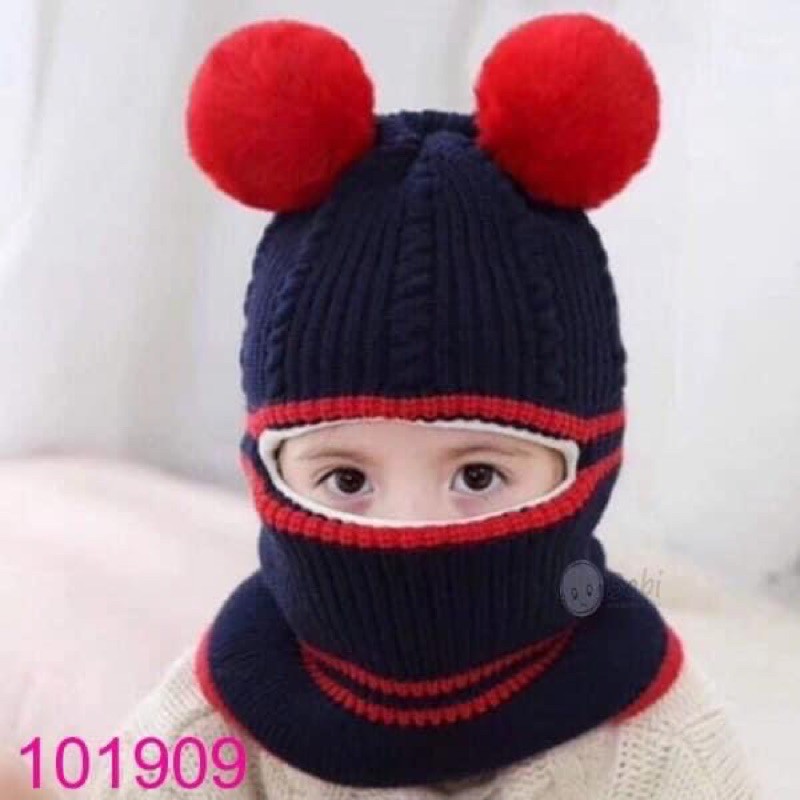 Mũ Len Liền Khăn Choàng Cổ Cho Bé