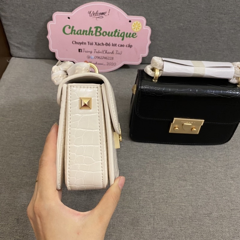 Túi xách nữ da bóng dây xích khoá nhọn size 18