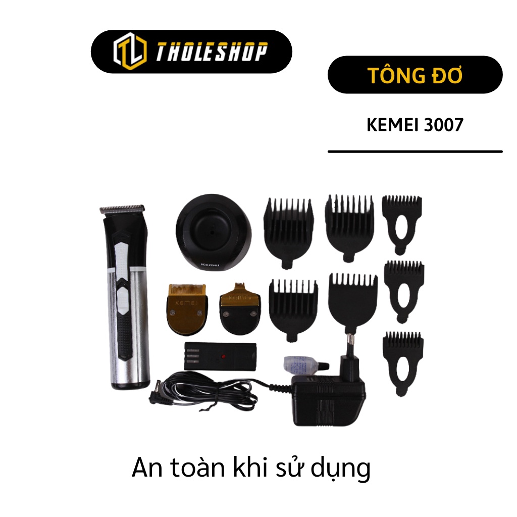 Bộ Tông đơ cắt tóc - Máy cắt tóc tại nhà Kemei 3007 2 lưỡi đồng + 2 pin sạc + 5 lược lùa 2493