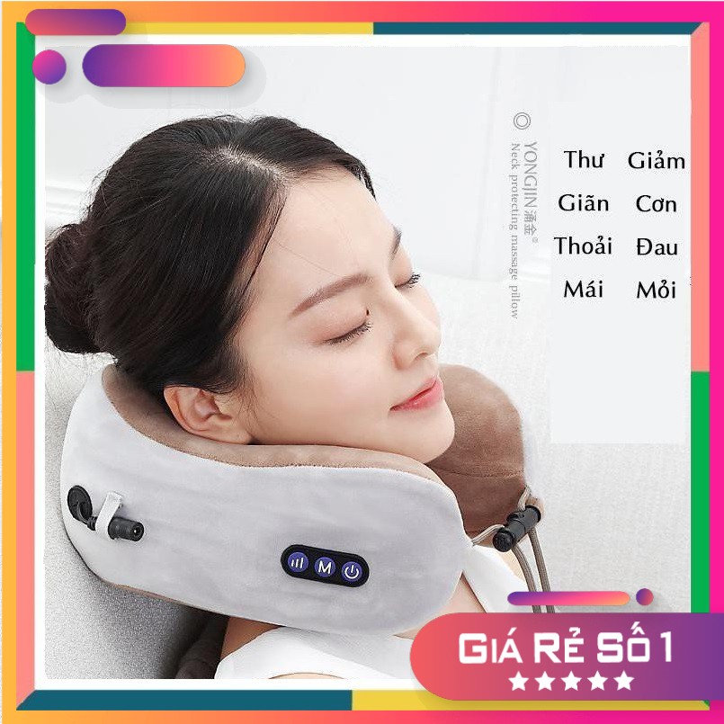 Gối massage cổ chữ U đa chức năng cao cấp CHÍNH HÃNG, Máy mát xa cổ vai gáy hiệu quả kiêm gối ngủ tiện lợi