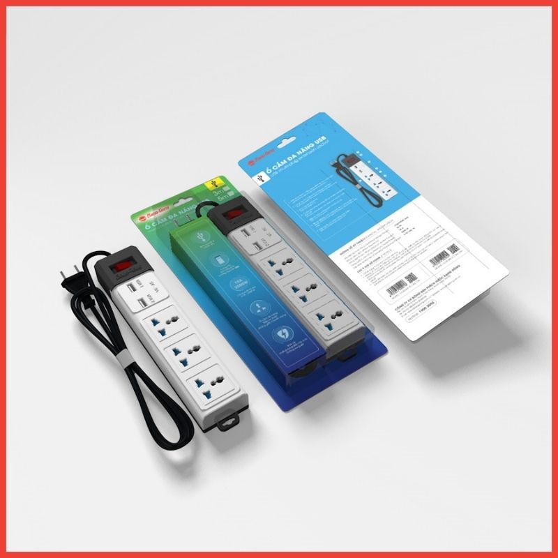 Ổ Cắm Điện Đa Năng Rạng Đông 2 Cổng USB, Sạc Nhanh 5V-2A, Ổ Điện Chịu Tải 2500W, Tích Hợp Rơ Le Tự Ngắt, Dây Nối Dài 3M