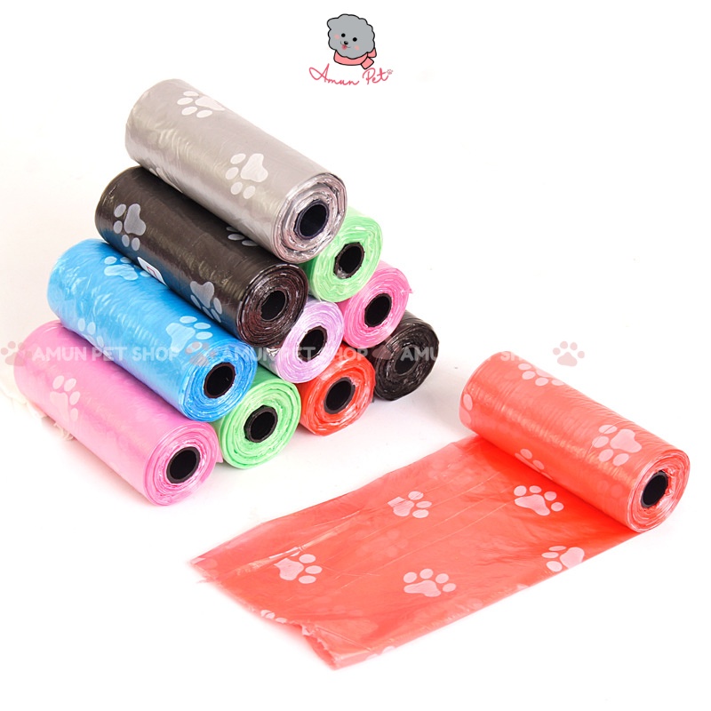 Túi Nilon Đựng Phân Cho Chó Mèo Thú Cưng 15 túi/cuộn Túi Hốt Phân Rác Tự Phân Huỷ Amun Pet