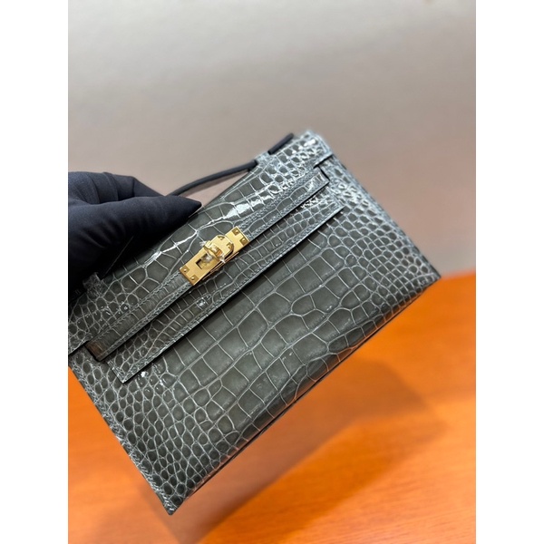 Túi xách nữ thương hiệu Hermes Kelly 22cm da cá sấu cao cấp bản màu xám khói