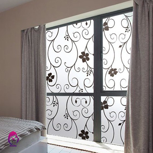 ♦♦ Sweet Frosted Privacy Cover Glass Window Door Black Flower Sticker Film Adhesive Home Decor