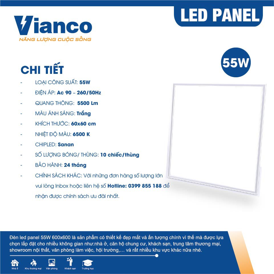 Đèn LED Panel Vianco 60x60 55W - PN1