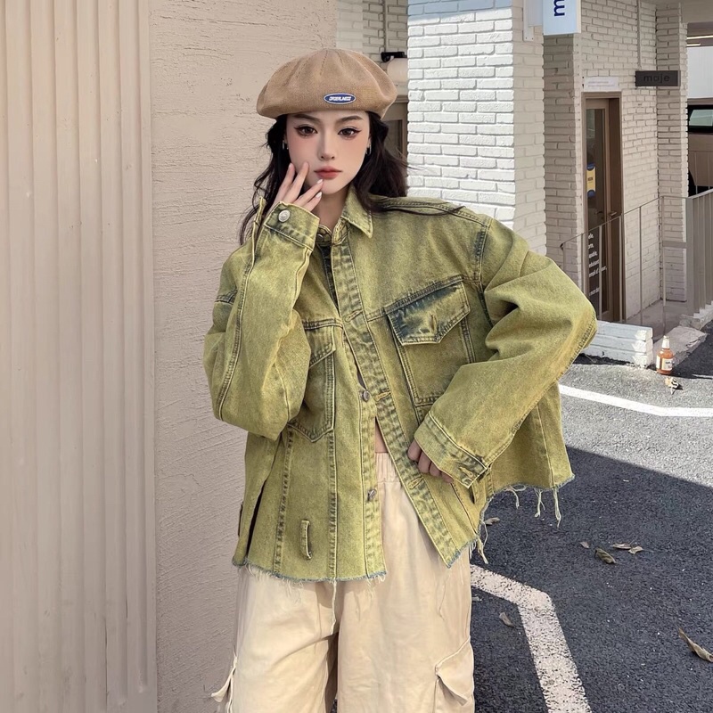 TKLIHN Áo khoác JEANS unisex xanh lá HOT FASHIONITA 2022