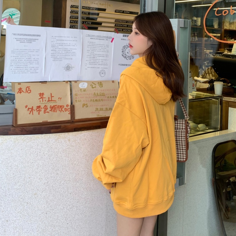 SUXI Áo Hoodie Dáng Rộng Dây Khóa Kéo Thêu Họa Tiết Phong Cách Hàn Quốc Dành Cho Bạn Nữ