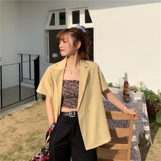 Áo Khoác Blazer Ngắn Tay Phối Hàng Nút Đơn Phong Cách Hàn Quốc