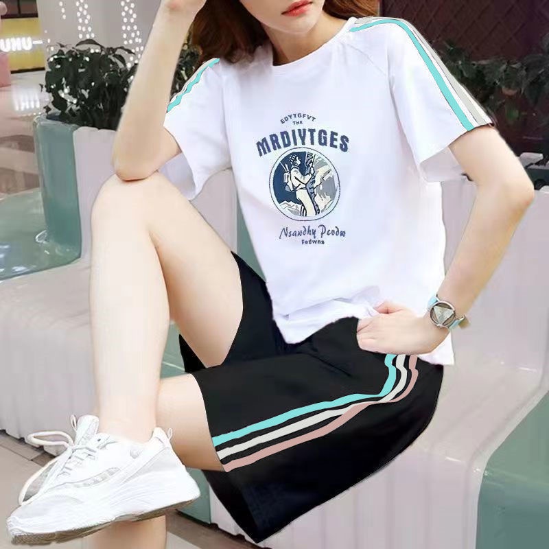 Bộ Đồ Thể Thao 100% Cotton Tay Ngắn Dáng Rộng Thời Trang Mùa Hè Dành Cho Nữ