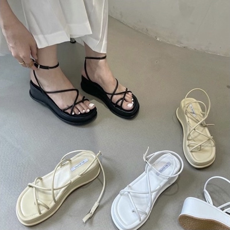 Sandal đế cao 5cm dây đan sợi chỉ