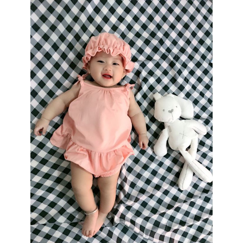 Set hai dây cho bé giá CTV❤️FREESHIP❤️ Set váy &amp; quần chip,kèm mũ bé gái Chất cotton Tàu size ss - 14kg