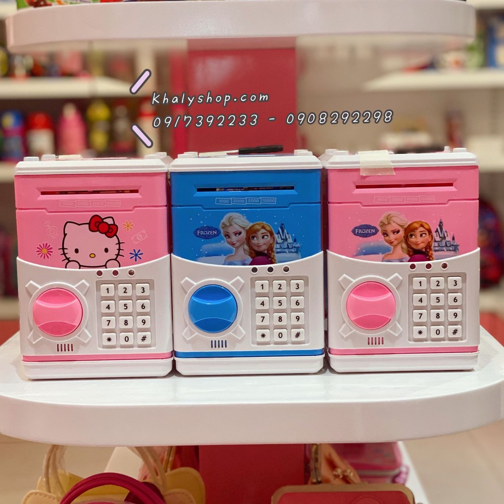 Két sắt, ATM mini hình Hello Kitty, công chúa Frozen siêu hot dành cho bé gái - (13x12x19cm)