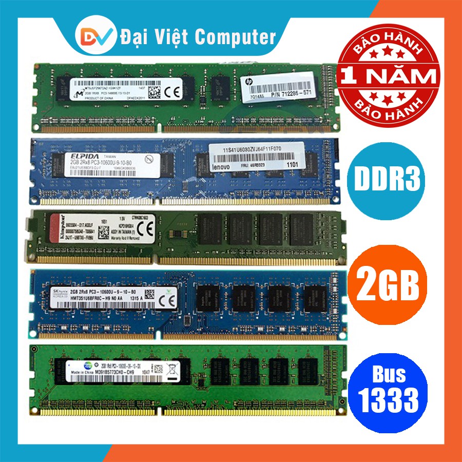 Ram máy tính để bàn 2GB DDR3 bus 1600 PC3 12800 (hãng ngẫu nhiên) samsung hynix kingston ...