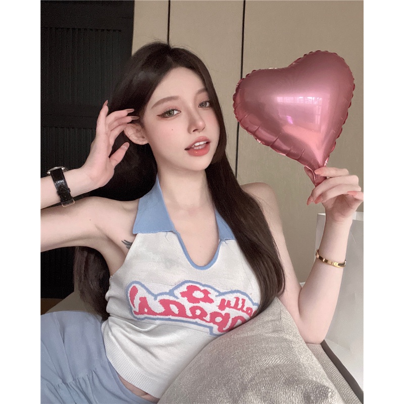 HUANG YOYO Áo Len Hai Dây Cột Nơ Màu Sắc Tương Phản Phong Cách Hàn Quốc Gợi Cảm Thời Trang Cho Nữ