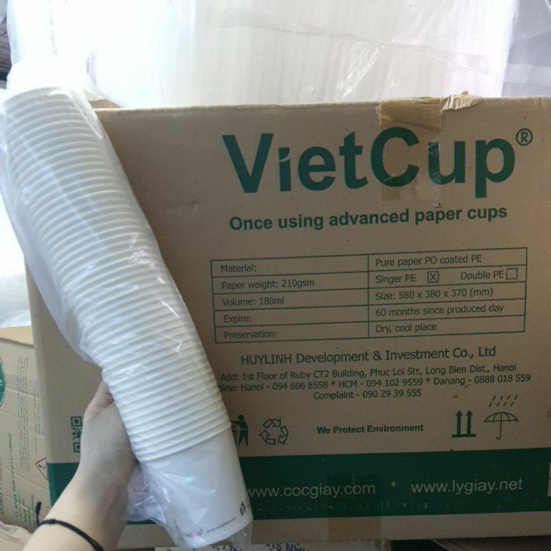 Cốc giấy Vietcup gói 50 cái 180ml không nắp