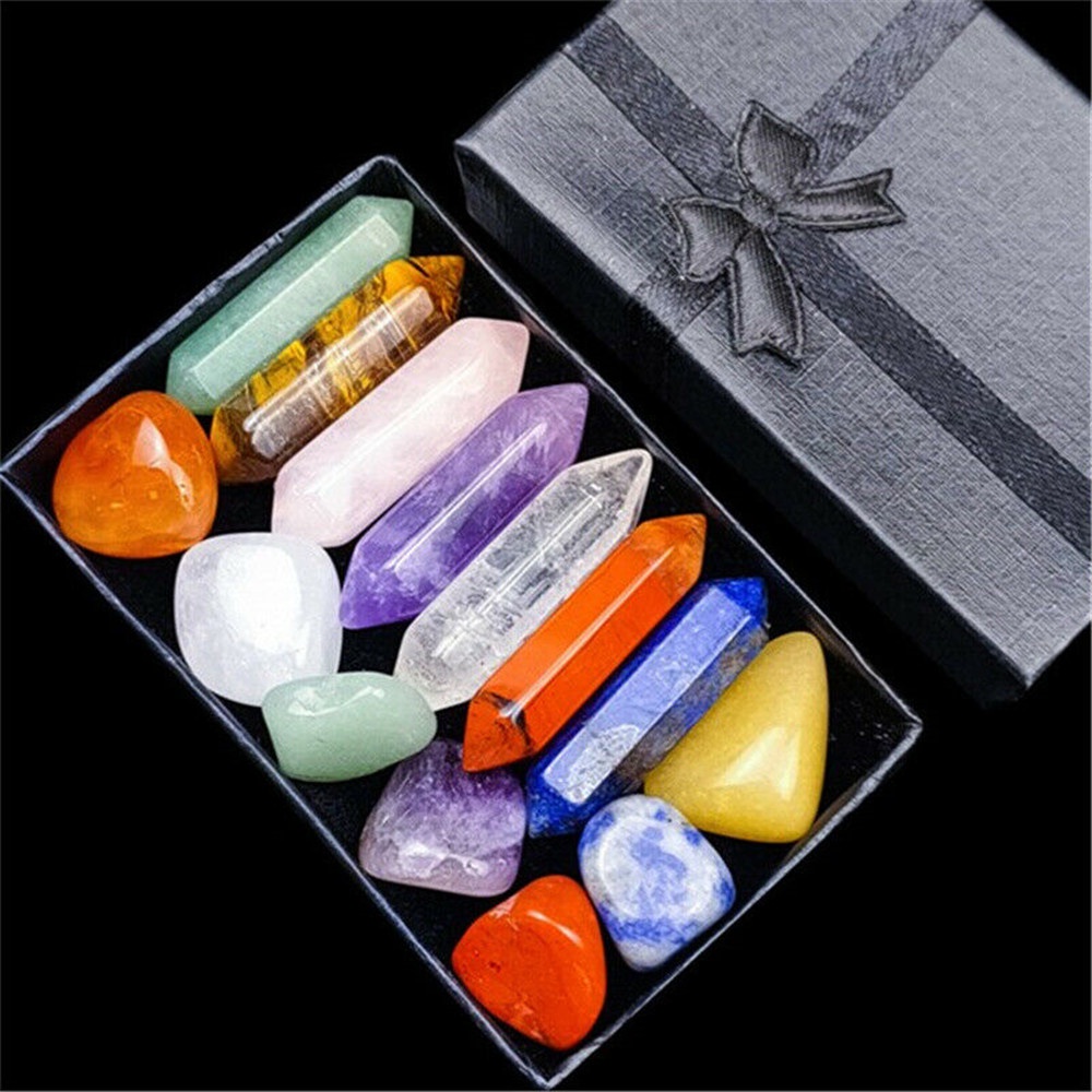 Bộ 14 Đá Pha Lê Thạch Anh Tự Nhiên 7 Màu