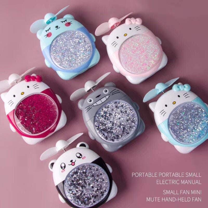 quạt tích điện cầm tay mèo kitty có tặng kèm dây deo tiện lợi và dây sạc
