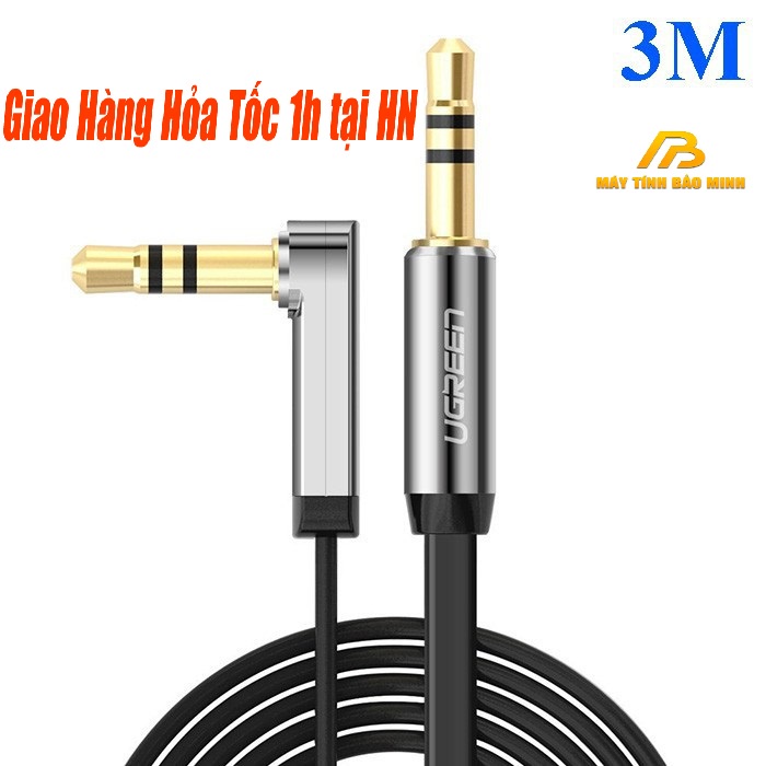 Cáp âm thanh 2 đầu 3.5mm Dài 3m dây dẹt đầu vuông góc 90 độ UGREEN 10728 - Hàng Chính Hãng