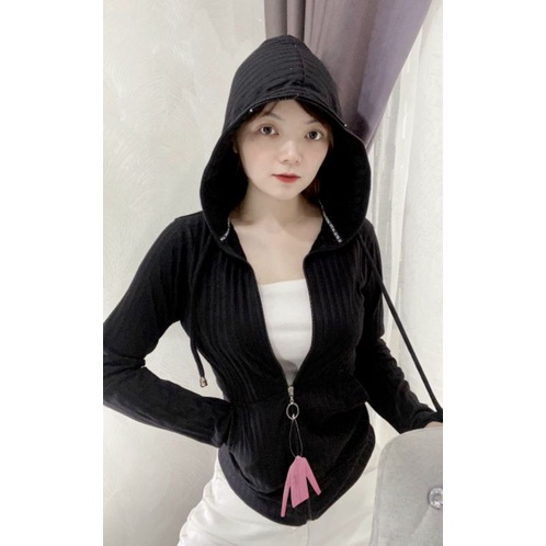 [43-53kg] Áo Khoác Thun Gân Nữ Vải Thun Gân, Mát, Nón To, 6 Túi. Áo Khoác Nữ Cao Cấp [TGTQN H185]