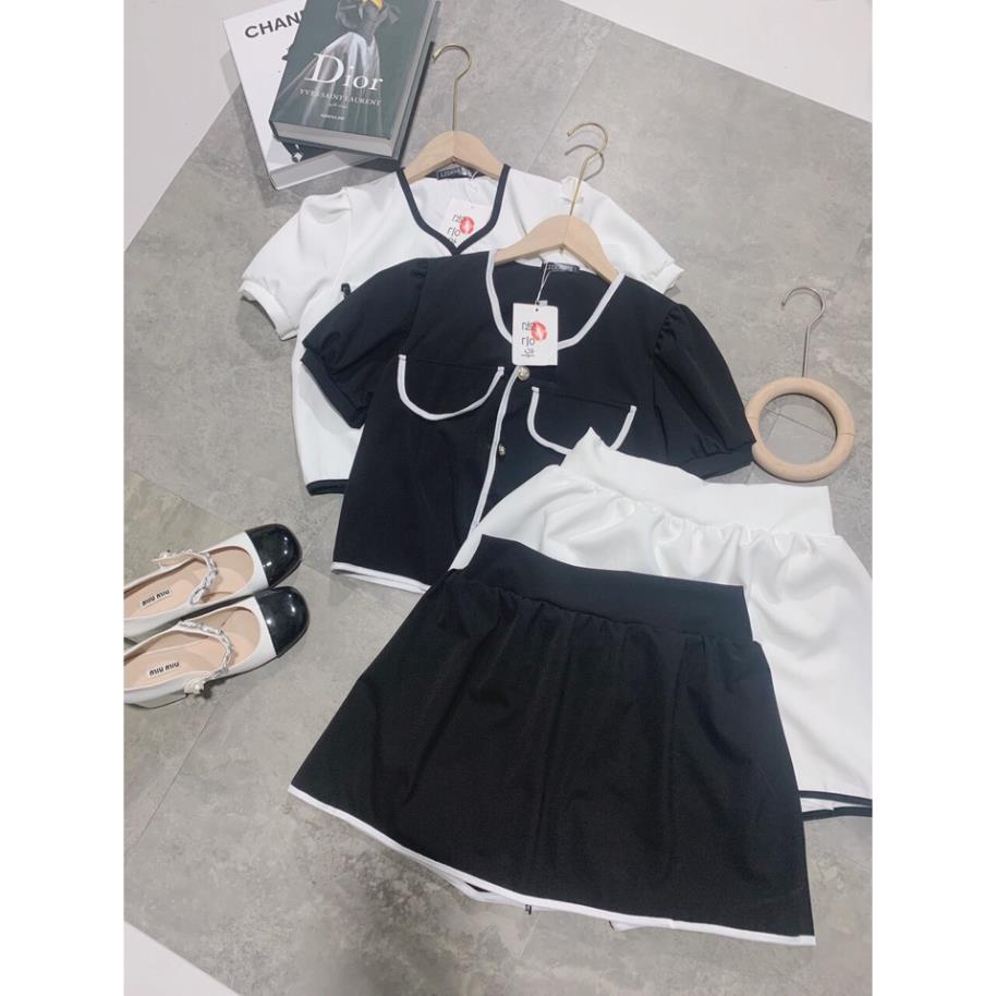 [ 𝐅𝐑𝐄𝐄 𝐒𝐇𝐈𝐏 ] SET TIỂU THƯ CỔ V VIỀN MÍ CHẤN VÁY NGẮN CHỮ A 2 LỚP