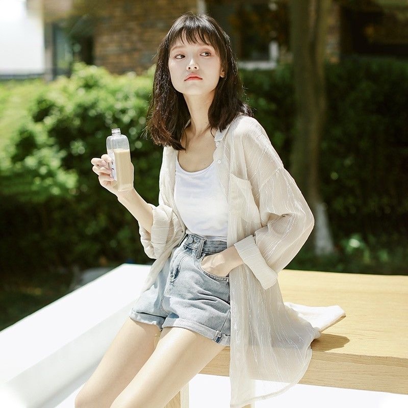 Áo Khoác Cardigan Chống Nắng Chất Liệu Chiffon Mỏng Dáng Rộng Thời Trang Mùa Hè Cho Nữ