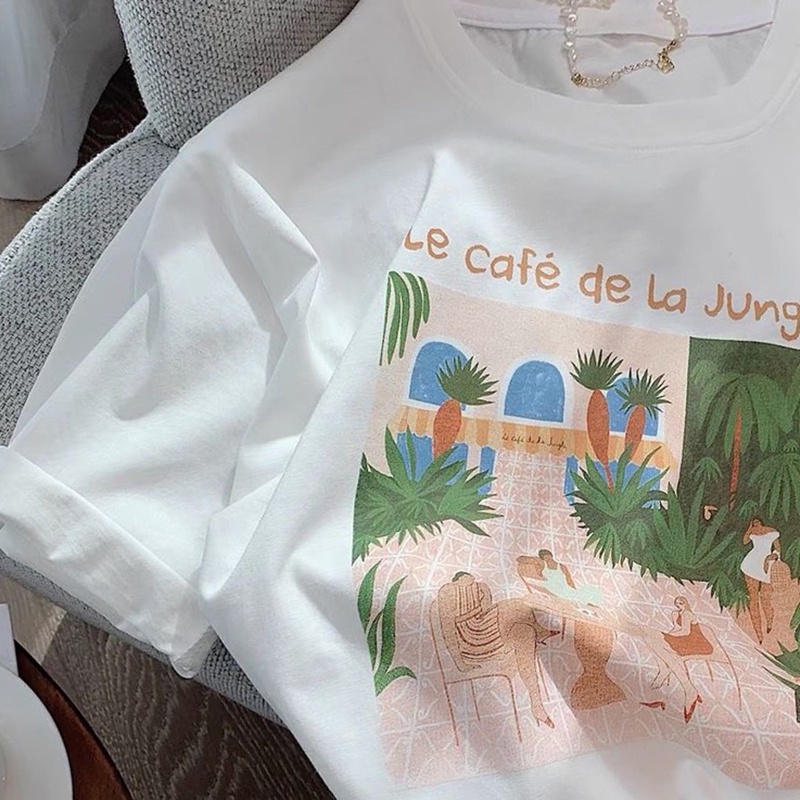 NRVP Áo thun tay ngắn cổ tròn in hình độc lạ 100% từ cotton thời trang phong cách Hàn Quốc cho nữ