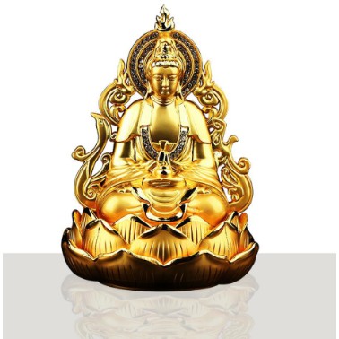 Tượng Phật bà Quan Âm để xe ô tô bằng  hợp kim mạ vàng đính đá, có khoang chứa nước hoa.